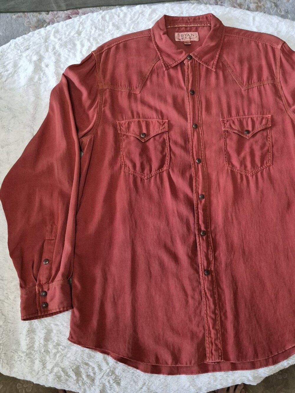 Ryan Michael long sleeve silk-cotton blend western snap button shirt.